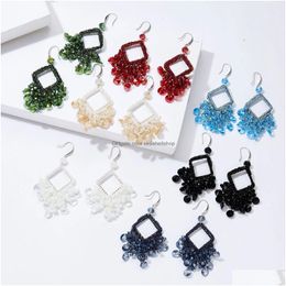 Dangle Chandelier Ethnic Tassel Earrings For Women Crystal Beads Handmade Geometric Square Long Charms Acessorios Earings Drop Deliver Dhxba