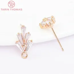 Stud Earrings (2293)4PCS 14.5 7.5MM 24k Gold Colour Brass Zircon Tree Leaf Leaves High Quality Jewellery Findings Accessories