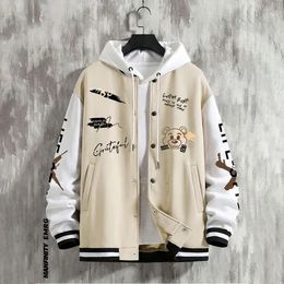 Mens Baseball Jacket Spring Fall Fashion Patchwork Letter Pattern Male Loose Casual Jackets Teen Single Breasted Coat Tops 240402