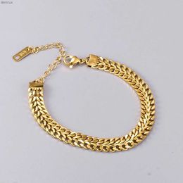 Bangle ANENJERY 316L Stainless Steel Double Spell Gold Color Thick Twist Chain Bracelet Female Ins Simple Design JewelryL240417