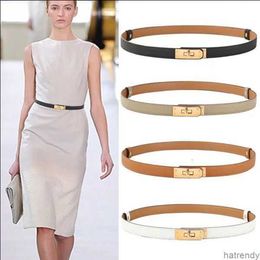 Dress Women Narrow Quiet Belts Orange Black Simple Graceful Waistband for Dresses Thin Small Metal Buckle Smooth Leather Designer Gh7w