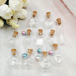 Bottles 10pcs/lot Hearube/Square/Water Drop/XO/Flat/Flower/Star Mix Shape Mini Glass With Clear Cork Stopper Tiny Vials Jars