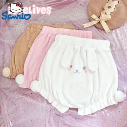 Women's Leggings 2024 Cute Soft Ears Embroidered Pumpkin Bottom Pants Y2k Pink Fur Plush Ball Shorts Fuzzy Short Pjs