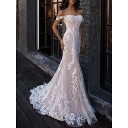 Beach Wedding Mermaid Dresses Lace Sexy Off The Shoulder Sweetheart Long Bridal Gowns Champagne And Ivory Boho Bride Dress Country Robe De Mariee