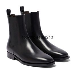 The Row Original Head Pure Leather Top-quality Square Genuine Low Heel Sleeve Martin Boots Fashion Versatile Chelsea Women's Short