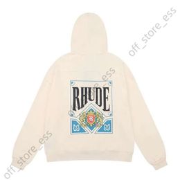 Rhude Hoodie Men And Womens Designer Sweatshirt Old Wash Embroidery Loose Drawstring Stretch Athleisure Thick Vintage High Street Hip Hop Couple Sweaters S-2Xl 365