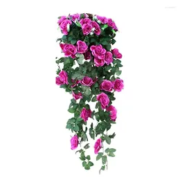 Decorative Flowers Rose Vine Garland Artificial Teardrop Swag Floral Wall Art Decorations With Green Branches For Home Cafe Garden Bar