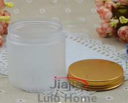 Storage Bottles 30pc 8oz Empty Frosted Plastic Cosmetic Jar Refillable Bottle Gold Brown Black Plating Aluminum Lid 250g Bath Salt