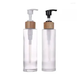 Storage Bottles 5Pcs Glass Pump Refillable Containers Soap Dispenser For Essential Oils Lotions Cleaning Products With Bamboo Caps