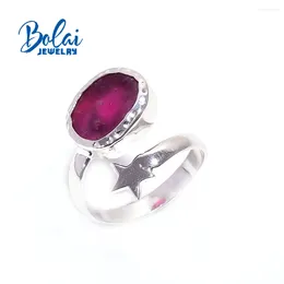 Cluster Rings Bolai 2024 Star Design Handmade Real Africa Ruby Aquamarine Gemstone Rough Ring 925 Sterling Silver Fine Jewelry For Women