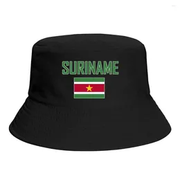 Berets Suriname Flag Bucket Hats Print Cool Fans Sun Shade Simple Classic Outdoor Summer Fisherman Caps Fishing Cap