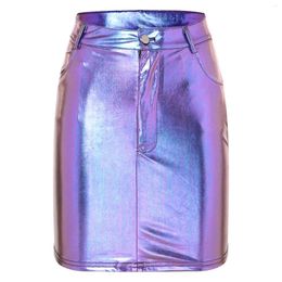 Skirts Womens Short Skirt Female Fashion Metallic High Waist Button Zipper Bodycon Pencil Party Miniskirt Clubwear Streetwear