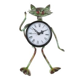 Cat Clock Handmade Vintage Metal Iron Figurine Mute Table Decoration Practical One AA Batterynot include 240410