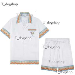 Casablanc Designer Mens T Mesh Shorts Sets Casa Blanca Men Polo Shirt Womens Masao San Print Graphic Tee Shirts Loose Silk Summer Tshirts Clothes 526