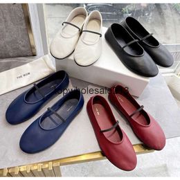 The Row Ballet Top-quality Shoes Classic Small French Flat Shoes Round Head Soft Leather Shallow Mouth Mary Jane Single Shoes Ybqa