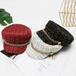 Berets Pearl Chain Flat Top Navy Hat Fashion Beret Newsboy Caps Berret Woman Octagonal Hats Womens Designer Apparel boinas clasicas d240417