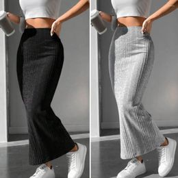 Skirts Fashionable High Waist Skirt Slim-fit Striped Knitted Maxi For Women Warm Slim Fit Ankle Length Fall