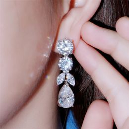 long water drop diamond designer earring for woman wedding engagement green blue 3A zirconia copper long luxury stud earrings Jewellery womens party gift length 4cm