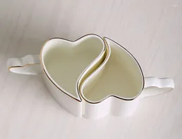 Mugs 350ml Gilded Edge Ceramic Coffee Cup Creative Love Shaped Pure White European Afternoon Tea Bone Porcelain Milk