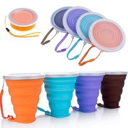JEUB Mugs Portable Silicone Retractable Folding Cup Outdoor With Cover Coffee Handcup Camp Picnic Hiking Mini Water Glass Drinkware 240417