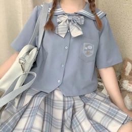 Work Dresses Two Piece Set Japanese Harajuka Plaid Mini Women Skirt School Uniforms A-line Cute High Waist Kawaii Sailor Suits