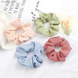 Hair Rubber Bands Candy Colour Plaid Hair Bands Accessories Girls Cotton Large Intestine Scrunchies High Elastic Headband For Women Ponytail Holder Y240417