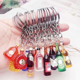 Keychains Lanyards Cute Resin Beer Wine Bottle Keychain Assorted Color for Women Men Car Bag Cocktail Beer Keyring Pendant Accessions Wedding Party d240417