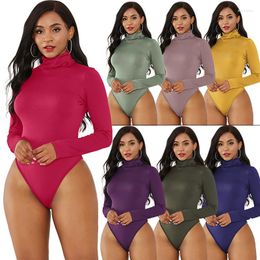 Casual Dresses High-Neck Long-Sleeved Bodysuit Women's Turtleneck Long-Sleeve Slim-Fit Jumpsuit