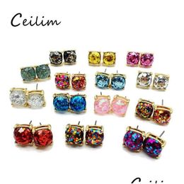 Stud Stud Colorf Party Cute Elegant New Design Square Glitter Sweet Earring High Quality Resins Jewelry For Men Women Holiday Dro Dhga Dhgea