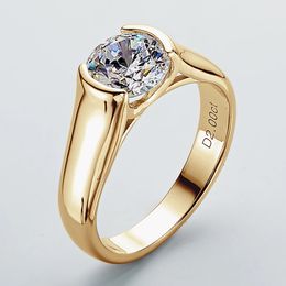 Anziw Real 925 Silver 2 Wedding Ring For Women Solitaire Promise Finger Certified Jewellery 18K Gold Plated 240417