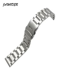 JAWODER Watch band 18 20 22 24mm Men Pure Solid Stainless Steel Brushed Watch Strap Deployment Buckle Bracelets1940723