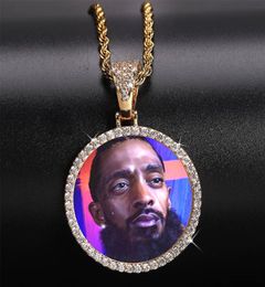 Customized Pos Necklaces Jewelry Fashion 18K Gold Plated Circle Memory Pendant Bling Zircon Paved Hip Hop Men Women Gifts2939468