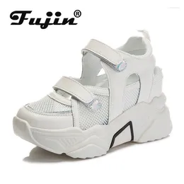 Casual Shoes Fujin 8cm Genuine Leather Women Summer Platform Sneakers Wedge Heel Hook Look Air Mesh For Female White Sneaker
