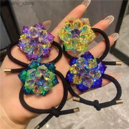 Hair Rubber Bands New Luxury Full Gem Stone Accessories Hair Ties Ponytail Holders Women Gifts Elastic Rubber Band Expensive Rhinestone Headdress Y240417