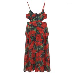 Casual Dresses 100.00kg Export Oversize Women's Clothing Fashion Wind Strap Beach Floral Dress Sexy Travel Tide