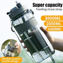 Water Bottles 3 Litre Portable Sport Bottle With Straw Gym Drinking Strap For Outdoor Travel Large Capacity Fitness Cup