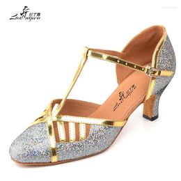 Dance Shoes Ladingwu Brands Flash Cloth And Golden PU Women Closed Toe Soft Bottom Ballroom Latin Heel 6/7/8.3cm
