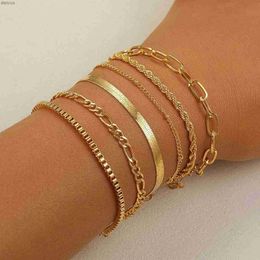 Bangle New 6 Pcs Gold Colour Bracelet Set Boho Retro Thick Twist Cuban Chain Bracelet for Women 2023 Trendy Quality Jewellery GiftsL240417