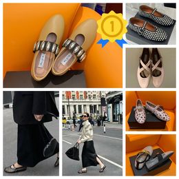 2024 With Box Dress Shoes Designer Sandal ballet slipper slider flat dancing Women round toe Rhinestone Boat shoes leather GAI riveted buckle shoes size 35-40