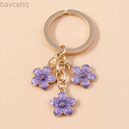 Keychains Lanyards Cute Enamel Keychain Colourful Sakura Flower Key Ring Sweet Key Chains for Women Girls Handbag Accessories DIY Jewellery Gifts d240417