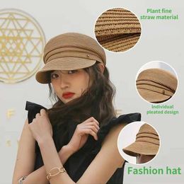Berets Summer New Korean Version Womens Berets Casual Fashion Straw Shading Sun Protection Hat Gorras Peaked Japan Design Newsboy Cap d240417