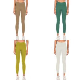 Leggings Lu777 Lycra Fabric Solid Color Women Yoga Pants High Waist Gym Wear Leggings Elastic Fiess Lady Outdoor Sports Trousers