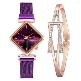 Wristwatches Women Square Watch Luxury Ladies Quartz Magnet Buckle Gradient Color Watches Wristwatch Fashion Relogio Feminino For Gift Clock