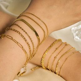 Bangle Gold Color Bracelet Stainless Steel Twist Cuban Chain Bracelet for Women Chain Bracelet Jewelry Gifts Wholesale DropshippingL240417