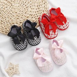 First Walkers Plaid Baby Girl Princess Shoes Knit Born Anti-Slip Sneakers Footwear Bowknot Toddler Soft Soled 0-18months