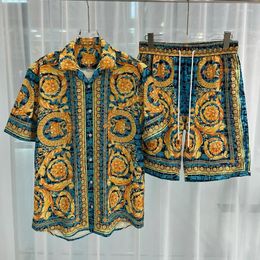 Men's Tracksuits 2024 Royal Luxury Men Shirt Sets Vintage Pattern 2 Piece Suit Shorts Oufits Summer Short Sleeve Printed Shirts Ropa De