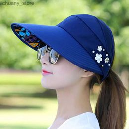 Visors Women Sun Hats Visors Hat Fishing Fisher Summer Casual Travel Beach Hat UV Protection Caps Ponytail Wide Brim Foldable Hat V4 Y240417