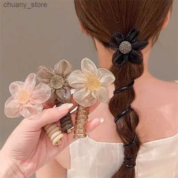 Hair Rubber Bands Fashionable telephone cable headband womens solid color elastic headband spiral coil rubber band ponytail braid hair accessories Y240417