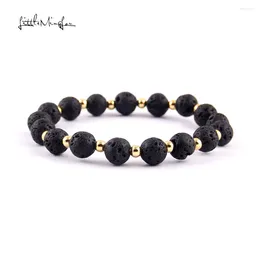 Charm Bracelets Little MingLou Arrival Lava Stone 8mm Beads Men Bracelet Copper Bead & Bangles For Women Jewelry