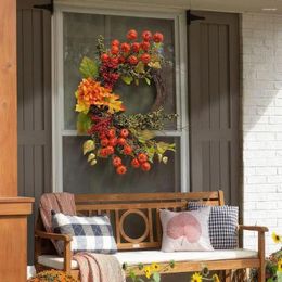 Decorative Flowers Seasonal Fall Wreath Vibrant Harvest Mini Pumpkins Berries Ornamental Decor For Front Door Home Thanksgiving Outdoor